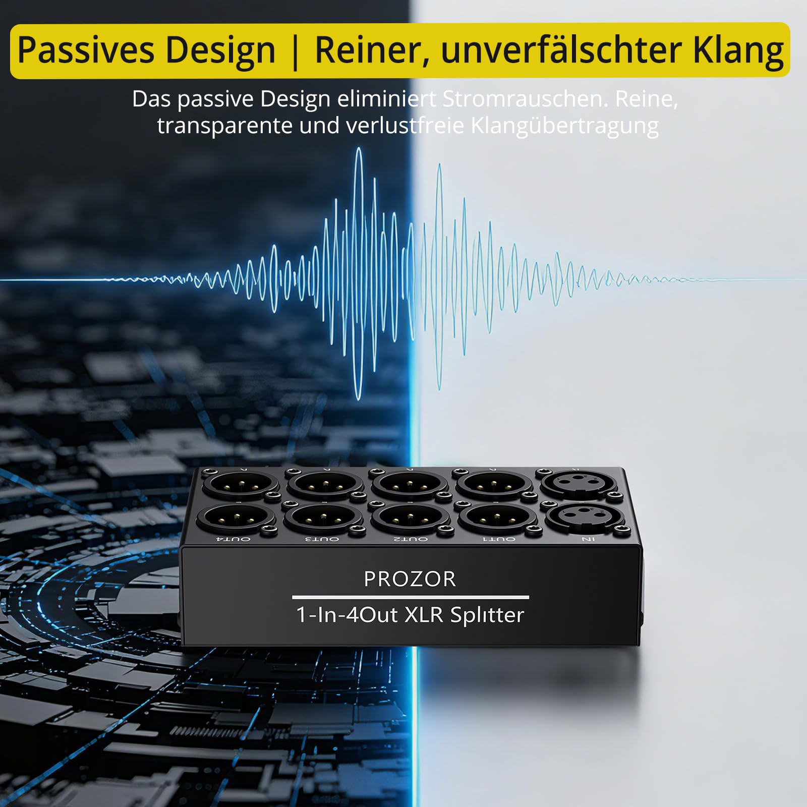 PROZOR 4 Way XLR Splitter Box Passiver Stereo Verteiler Symmetrisch 1 In 4 Out für Mischpulte, DAC-Decoder, CD-Player und professionelle Monitorlautsprecher