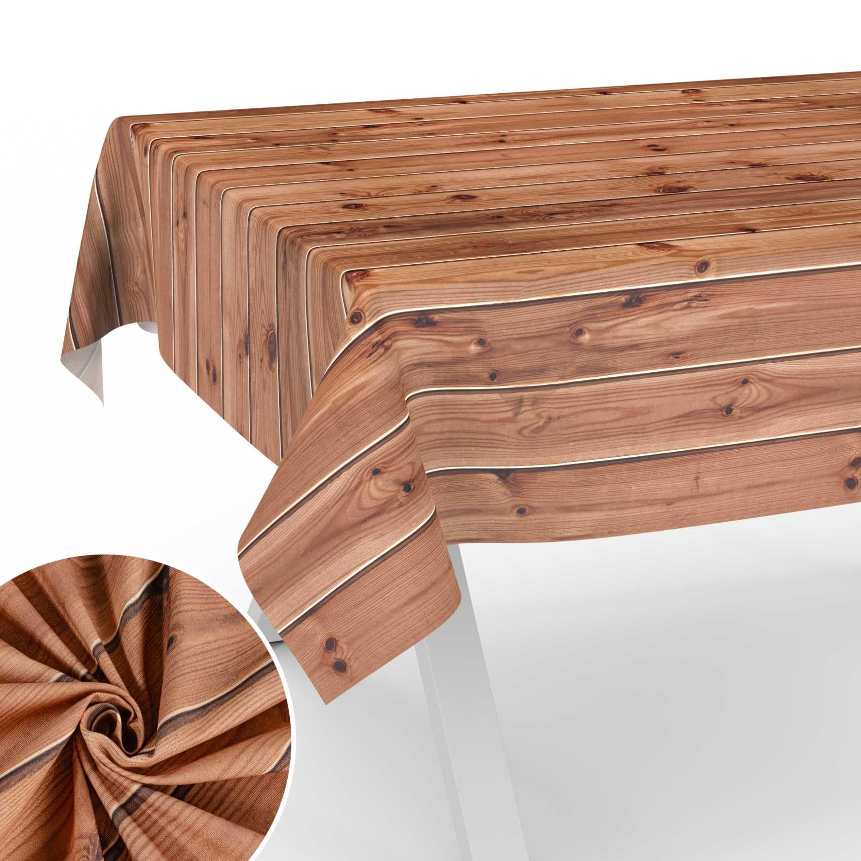 Mantel de Tela Decoración Cubre Manteles para Mesa de Comedor, Algodón y Poliéster, Lavable, Fácil de Limpiar, Redondo, Ovalado, Rectangular, Madera, Marrón, 400 x 140 cm, Borde de Corte