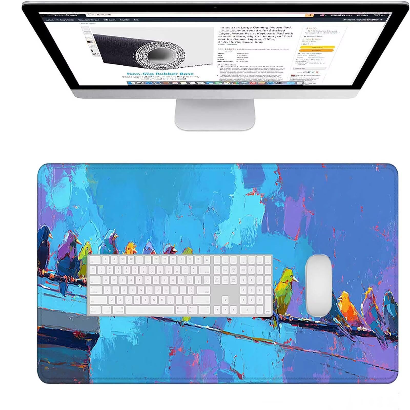 Podkładka pod mysz XXL 1500 x 800 x 3 mm, duża niebieska podkładka pod mysz do gier z motywem, mata pod mysz dla zwierząt na biurko do gier na PC, MacBook, laptop, poprawia dokładność i szybkość dla