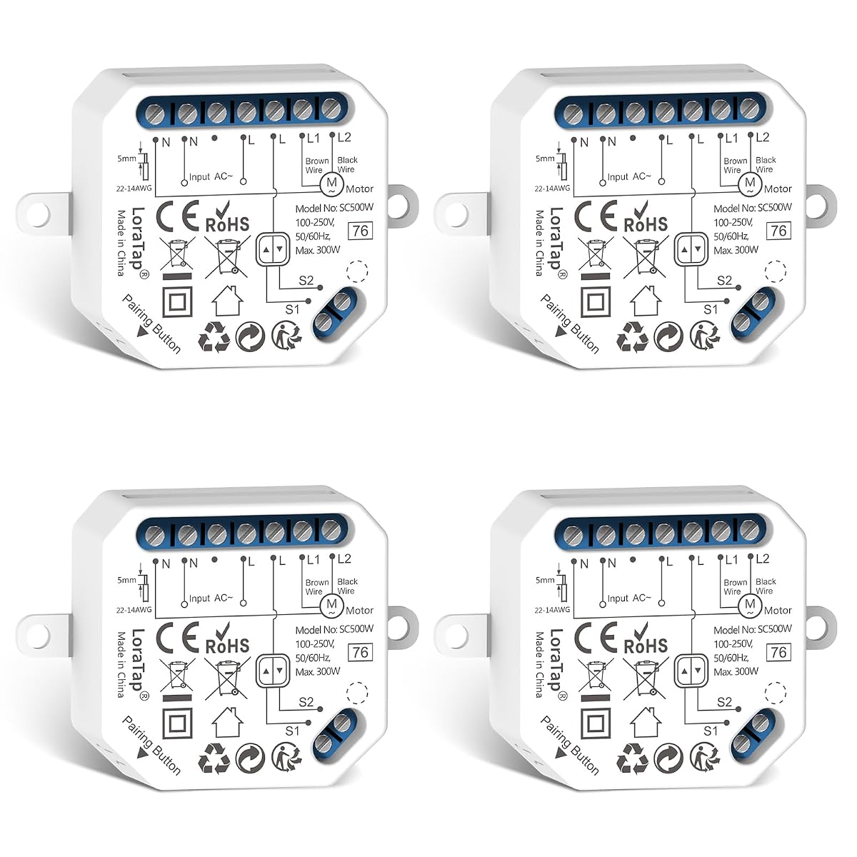 LoraTap Wifi Shutters Switch, 4pcs Control Module for Electric Shutters, Voice