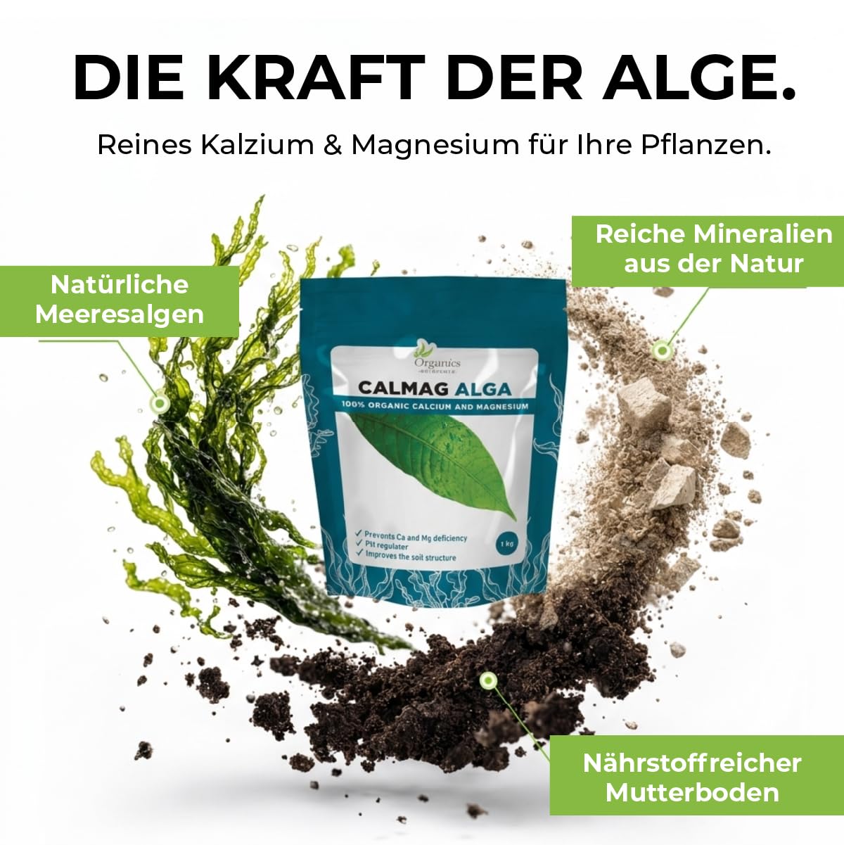 CalMag alga – Natürlicher Bodenverbesserer mit Kalzium und Magnesium, reguliert pH-Wert, stärkt Pflanzen und erhöht Erträge, geeignet für Bio-Landbau