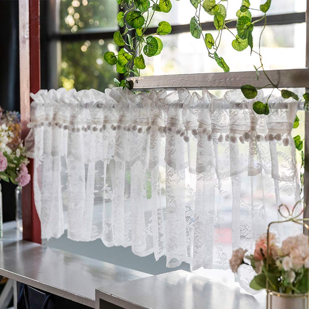 SERENEPEAK Short Curtains, Solid White Transparent Lace Curtain, Voile Curtain Valance, Small Window Short Drapes, Partition Curtain for Door(H50xW200cm(H19.7xW78.4inch))