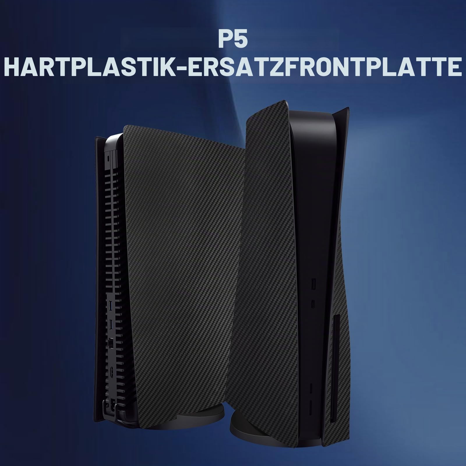 Frontplatten Abdeckung Skins Shell Panels für PS5 Disc Edition Konsole, Zubehör für PlayStation 5 Schutzblenden (Carbonfaser-Schwarz)