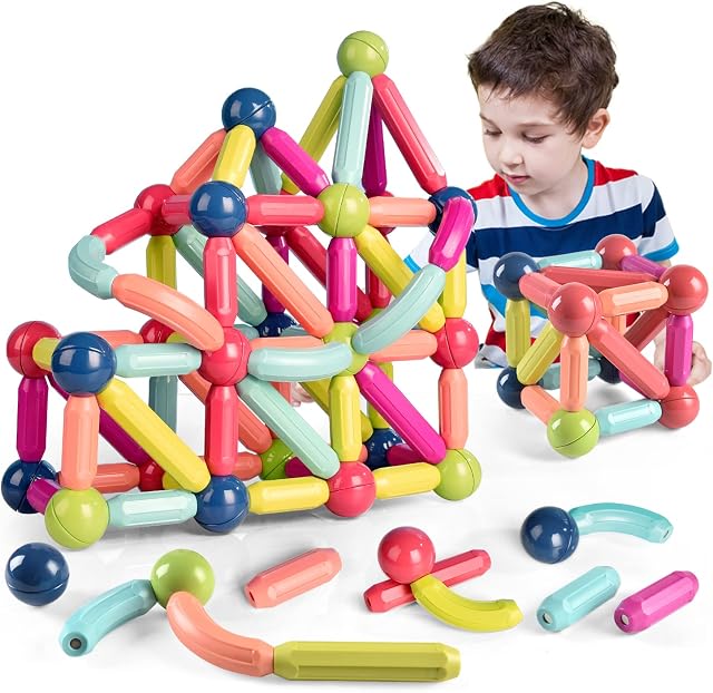 42PCS Ensemble de boules et de barres magnétiques, ensemble de construction magnétique, boules magnétiques et bâtons - Avec sécurité, extra-fort, STEM Jouets pour garçons & Filles 3+
