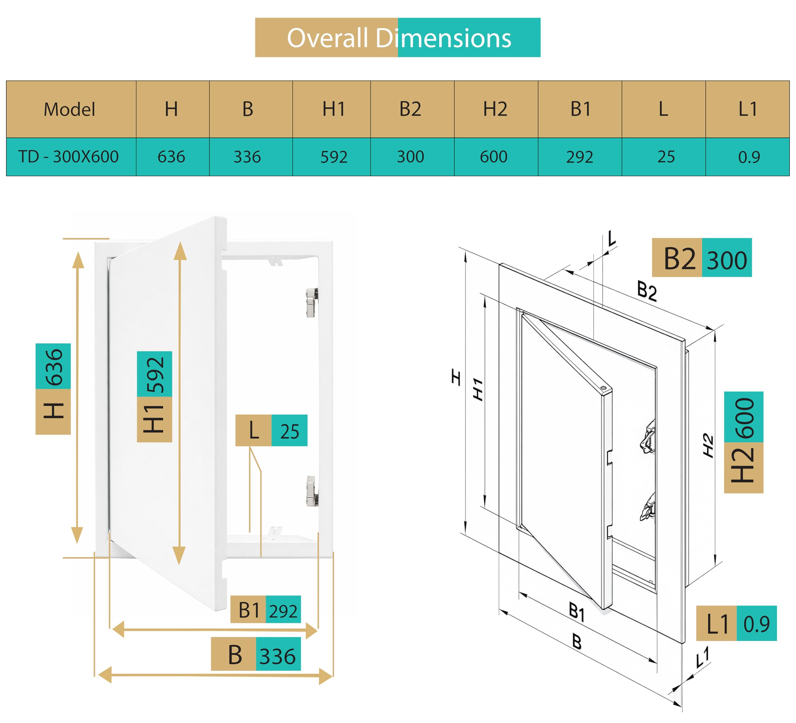 300x600 mm Trappe de Visite en Acier Blanc, Fermeture à Loquet Sécurisé, Spéciale Plafond et Mur, Ouverture Gauche/Droite, Panneau d’Accès Compteur d’Eau, Baignoire, Tuyaux - 2