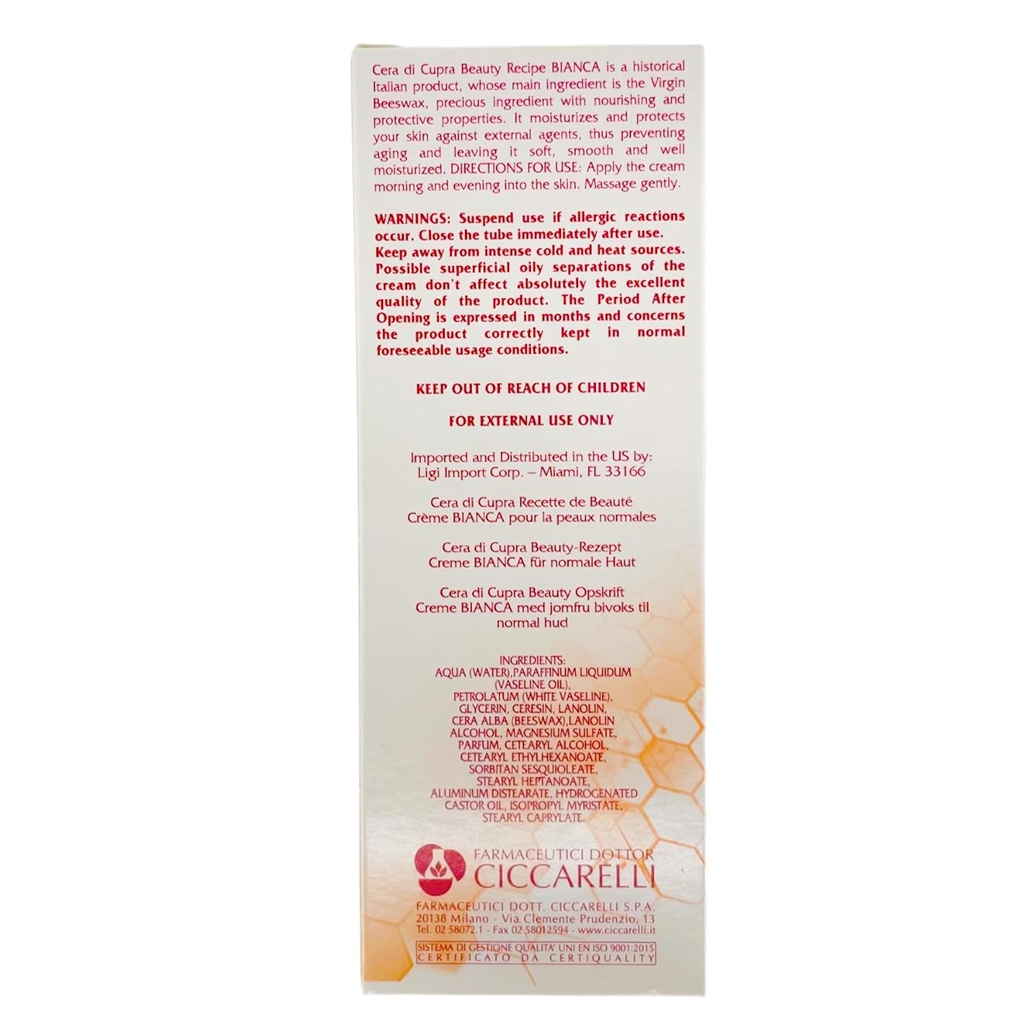 CERA DI CUPRA Bianca Face Cream Moisturizer for Normal and Oily Skin - Nourishing and Protective Formula with Virgin Beeswax (2.5 Fl Oz / 75 ml) image 3