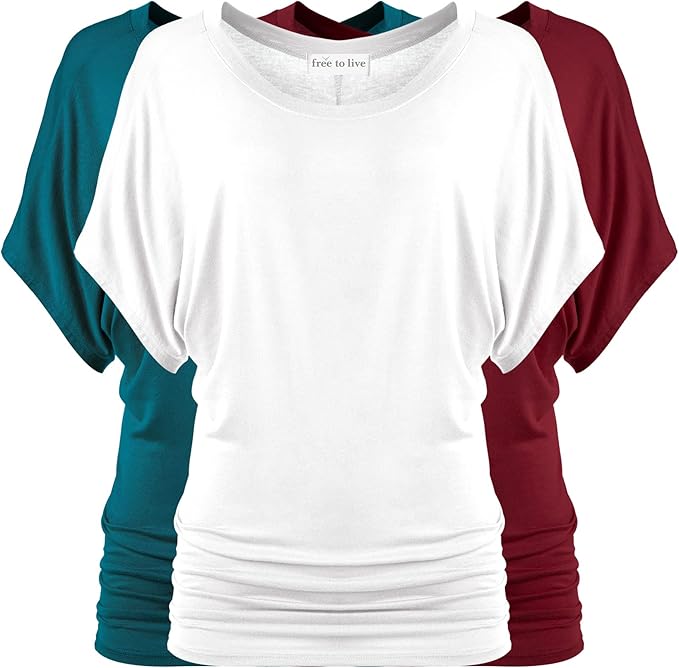 Free to Live 3 Pack Women's Dolman Short Sleeve Business Casual Summer Tunic Tops