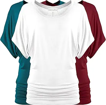 Free to Live 3 Pack Women's Dolman Short Sleeve Business Casual Summer Tunic Tops