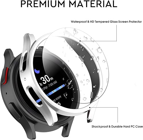 Miniatura 2 de Bougraite Paquete de 124 fundas para Samsung Galaxy Watch 54 de 1575 pulgadas con protector de pantalla de vidrio templado resistente al agua