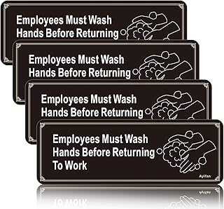 4 Pack Employees Must Wash Hands Before Returning to Work Sign Easy to Mount Acrylic Safety Informative Sign 3M Self-adhesive for Business Bathroom, 9