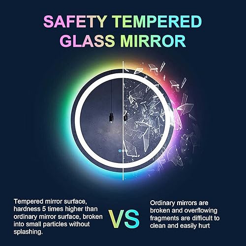 Miniatura 5 de Espejo de baño LED, espejo RGB de baño iluminado, control táctil, antivaho, función de memoria, espejo de tocador retroiluminado RGB para el hogar,