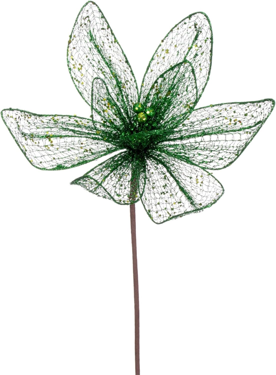 Vickerman 24" Emerald Mesh Glitter Sequin Poinsettia, 2 per Bag.