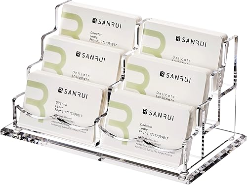 YUXUN Soporte para tarjetas de visita para escritorio, soporte de tarjetas de acrílico transparente para hombres y mujeres, 6 ranuras y 3 niveles