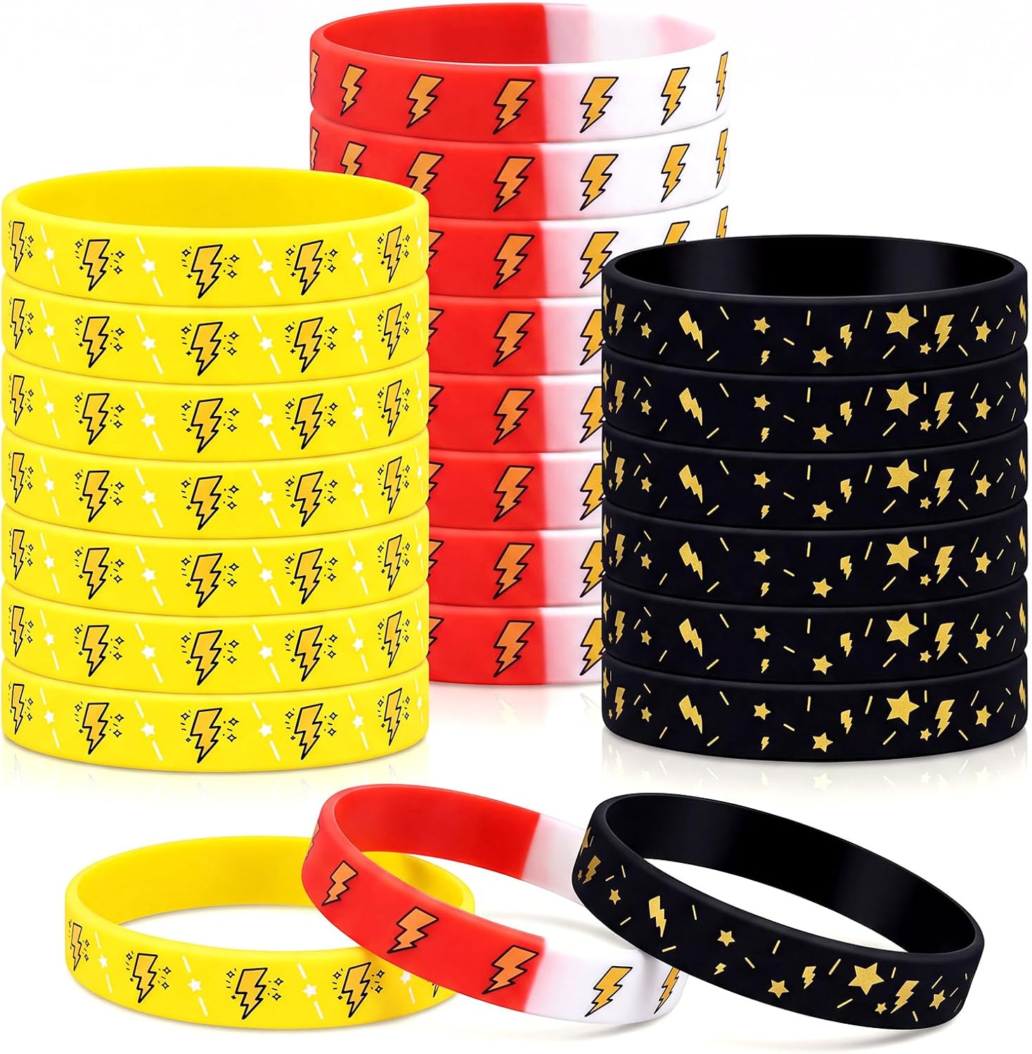 Vinsot 24 Pcs Anime Party Favors Yellow & Red Star Silicone Bracelets