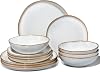 Joyfair Dinner Set, 12 Pieces Stoneware Dinnerware Set Service for 4, Reactive Glaze Irregular Shape Plates and Bowls, Chip & Scratch Resistant, Microwave & Dishwasher Safe, Gilded Alabaster White