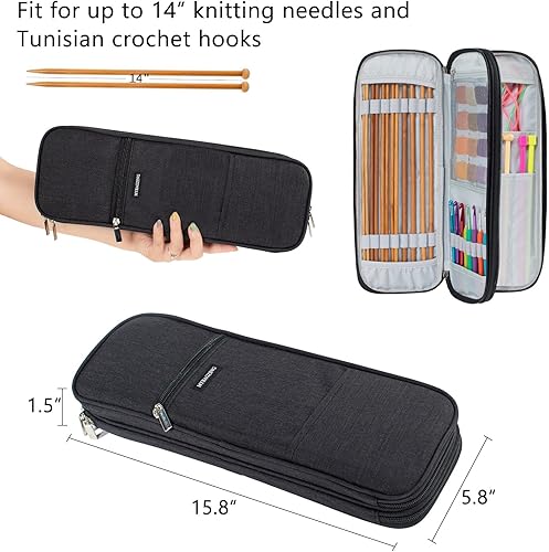 Miniatura 2 de MYBAGZING Estuche para agujas de tejer (hasta 14 pulgadas), organizador de agujas de tejer, estuche de gancho de ganchillo vacío - Organizador de