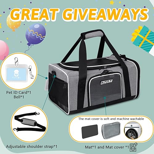 Miniatura 7 de Petskd Transportador de mascotas de 17 x 11 x 9.5 pulgadas, aprobado por aerolíneas de Alaska, bolsa de viaje para gatos y perros pequeños,