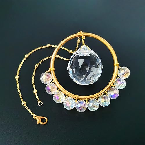 Miniatura 5 de Atrapasoles bohemio para ventana, adorno de atrapasoles de cristal hecho a mano con 10 cuentas blancas, colgante de bola de cristal de 1.181 in para