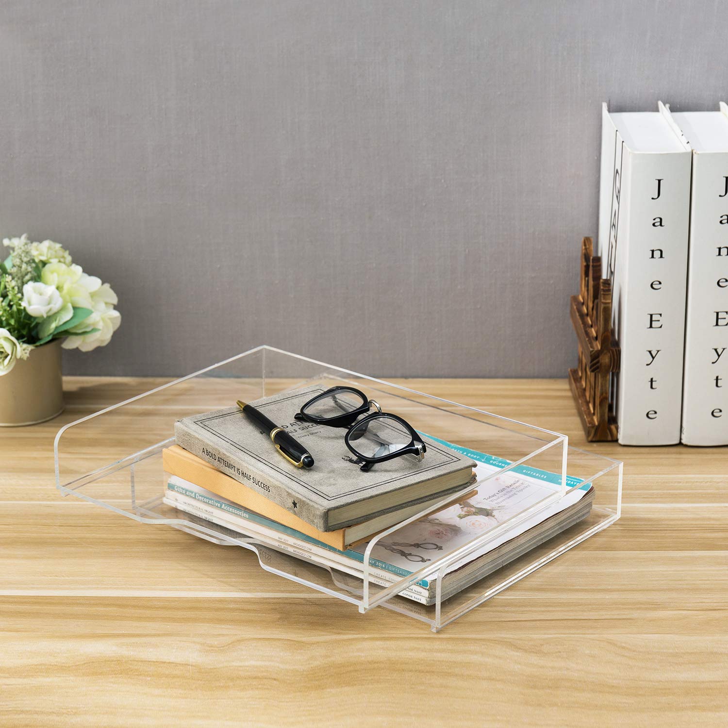 MyGift Premium Clear Acrylic Stacking Desktop Document Trays/File