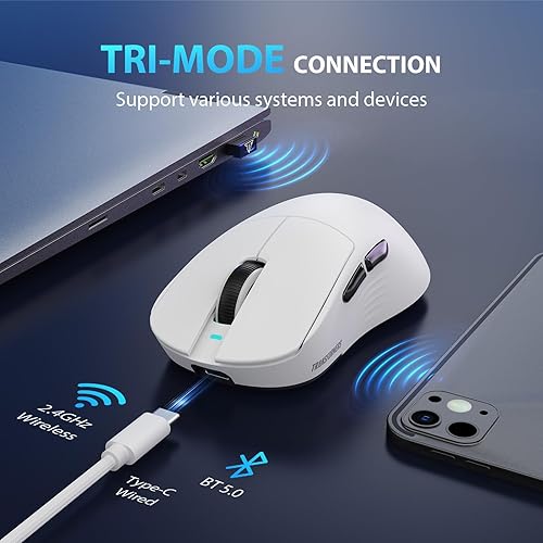 Vista 4 de Transformers GM04 - Mouse inalámbrico ligero para juegos de 2.22 oz, 12000 DPI, sensor PAW3311, duración de la batería de 100 horas, mouse Blanco