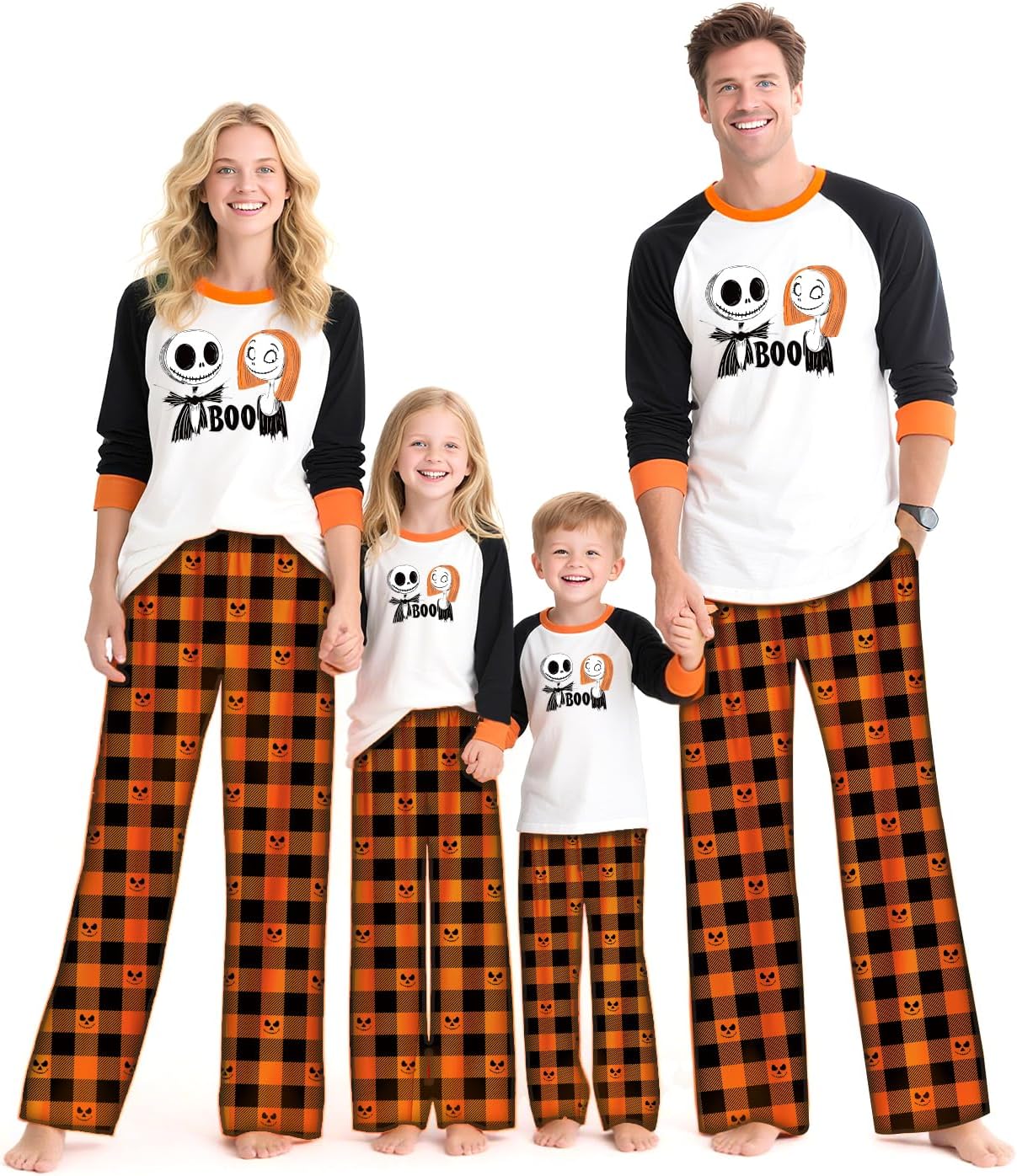 Family Matching Halloween Pajamas Set Long Sleeve Top & Pants 2 Piece Sleepwear Jammies Cute Pumpkin Ghost Spider Skeleton Pat Print Holiday Pjs for Women Men Couples