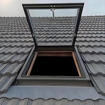Skylight Windows for House Roof, Roof Hatch Roof Skylight with Reinforced Glass, Roof Viewing Aluminium Window with Sun-Protection Film and Gloves, Customizable Attic Skylight for Sun Room BasementsL