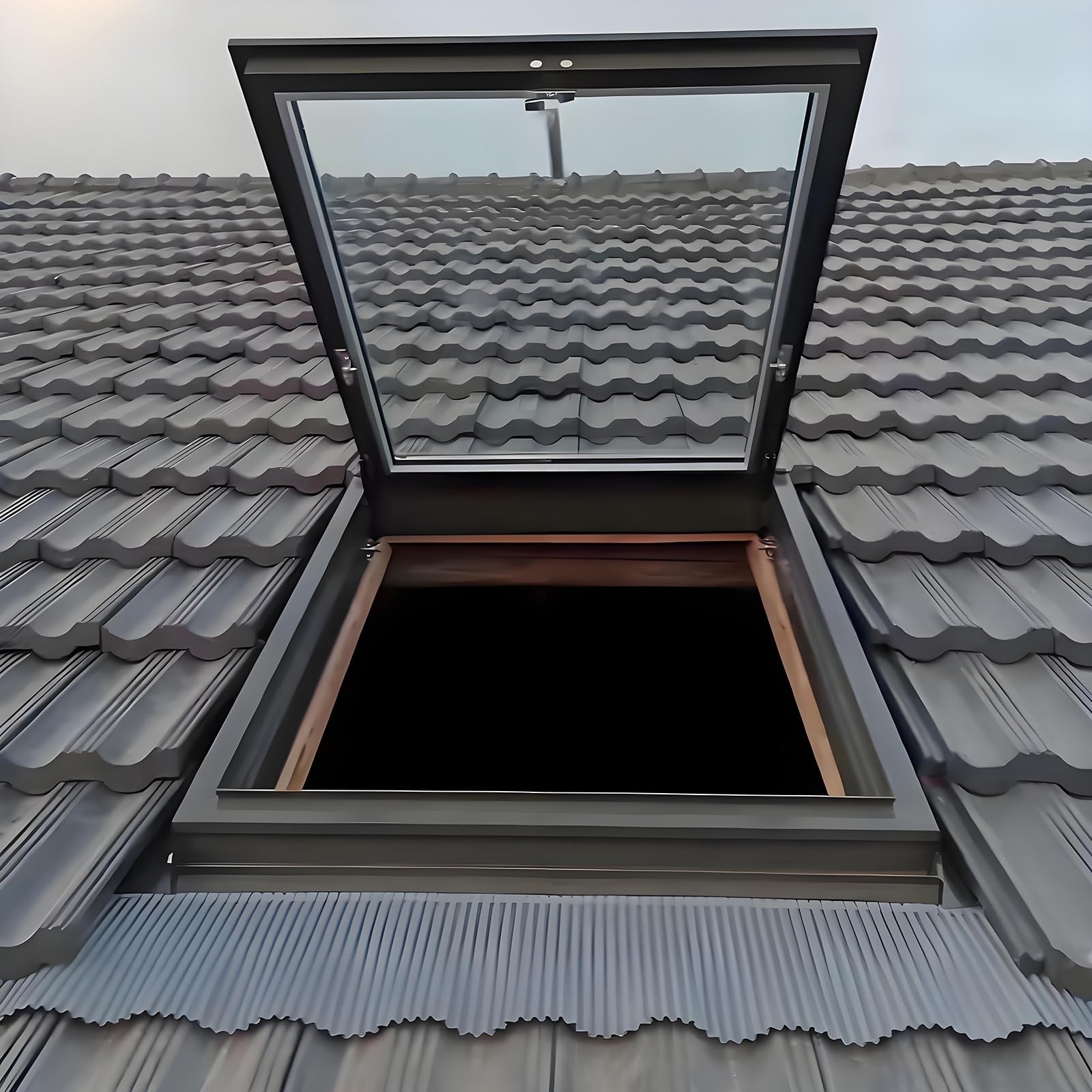 Ventanas De Techo Para Casa, Trampilla De Techo Con Vidrio Reforzado, Ventana De Aluminio Con Película Solar Y Guantes, Claraboya Personalizable Para Áticos, Solarios Y Sótanos(LxW 50x55cm/19.7x21.7in