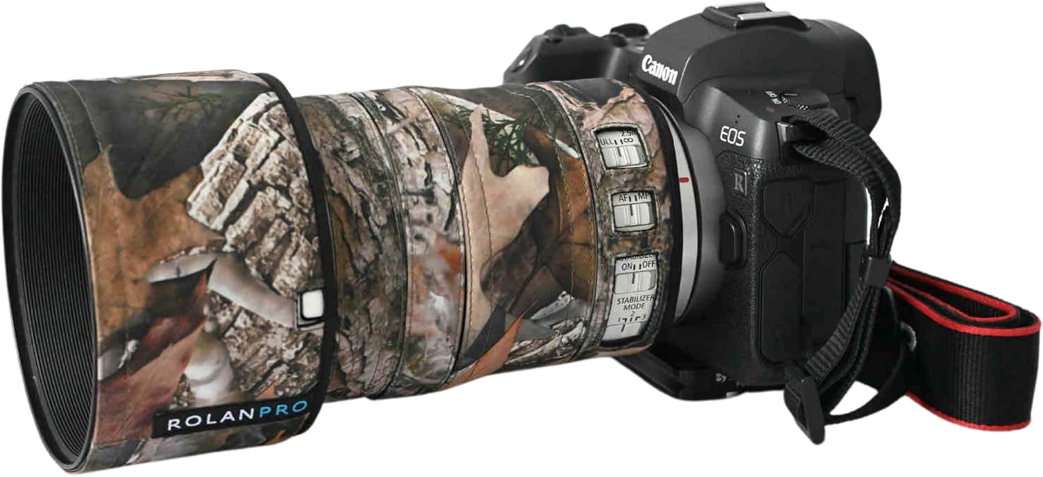 Rolanpro Waterproof Lens Camouflage Cover for Canon RF 70-200mm F4 L Rain Cover Telephoto Lens Protective Sleeve Case Clothing#10 Brown Jungle