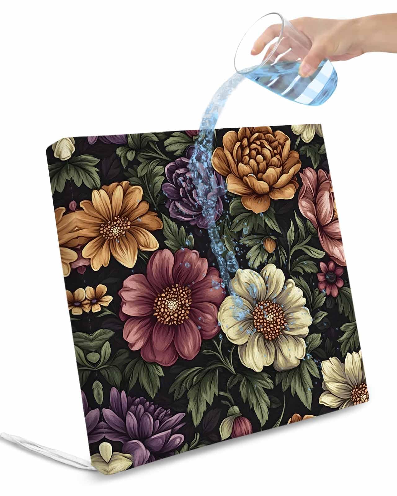 2 Pack Sunflower Waterproof Cushion Covers with Ties, Outdoor Patio Chaise Lounge Chair Seat Cushion Slip Covers Replacement(Only Cover) Watercolor Flower Plant Vintage Leaf 22