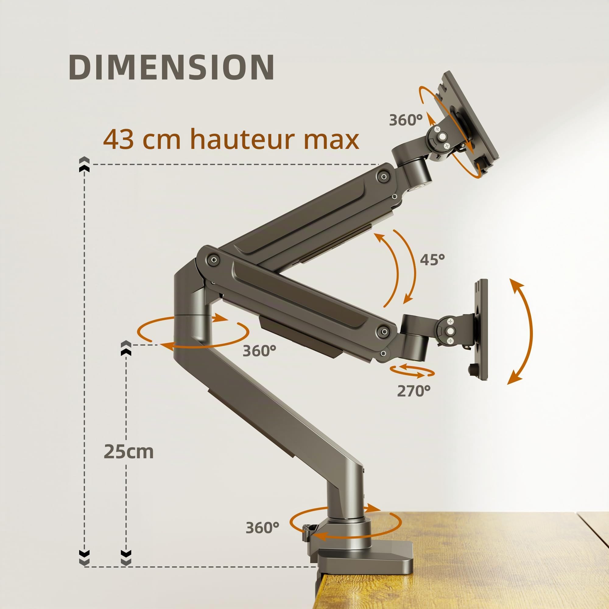 Claiks Support de Moniteur pour 2 écrans de 15 à 32 ", Ergonomique, Peut Supporter 2 à 18 kg, pivotant, VESA 75 et 100 mm, Blanc (Noir)