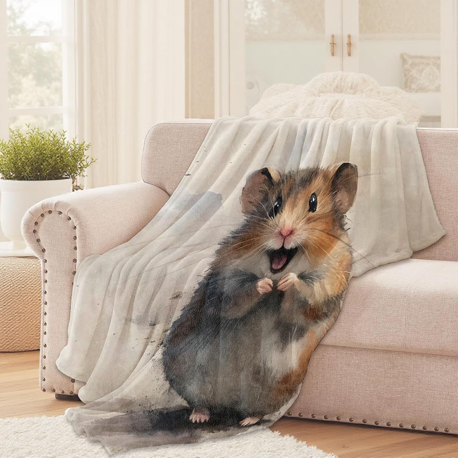 Hamster Throw Blanket for Girls Boys Kids Adults, 50x60 in, Cozy Flannel Blanket for Bedroom, Camping, Couch, Room Decor, Fuzzy Warm Soft Gifts