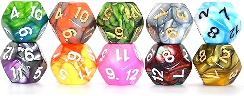 Miniatura 4 de SmartDealsPro Paquete de 10 dados poliédricos multicolor D4 D6 D8 D10 D12 para juegos de mesa Dungeons and Dragons DND RPG MTG (doble color, D12)