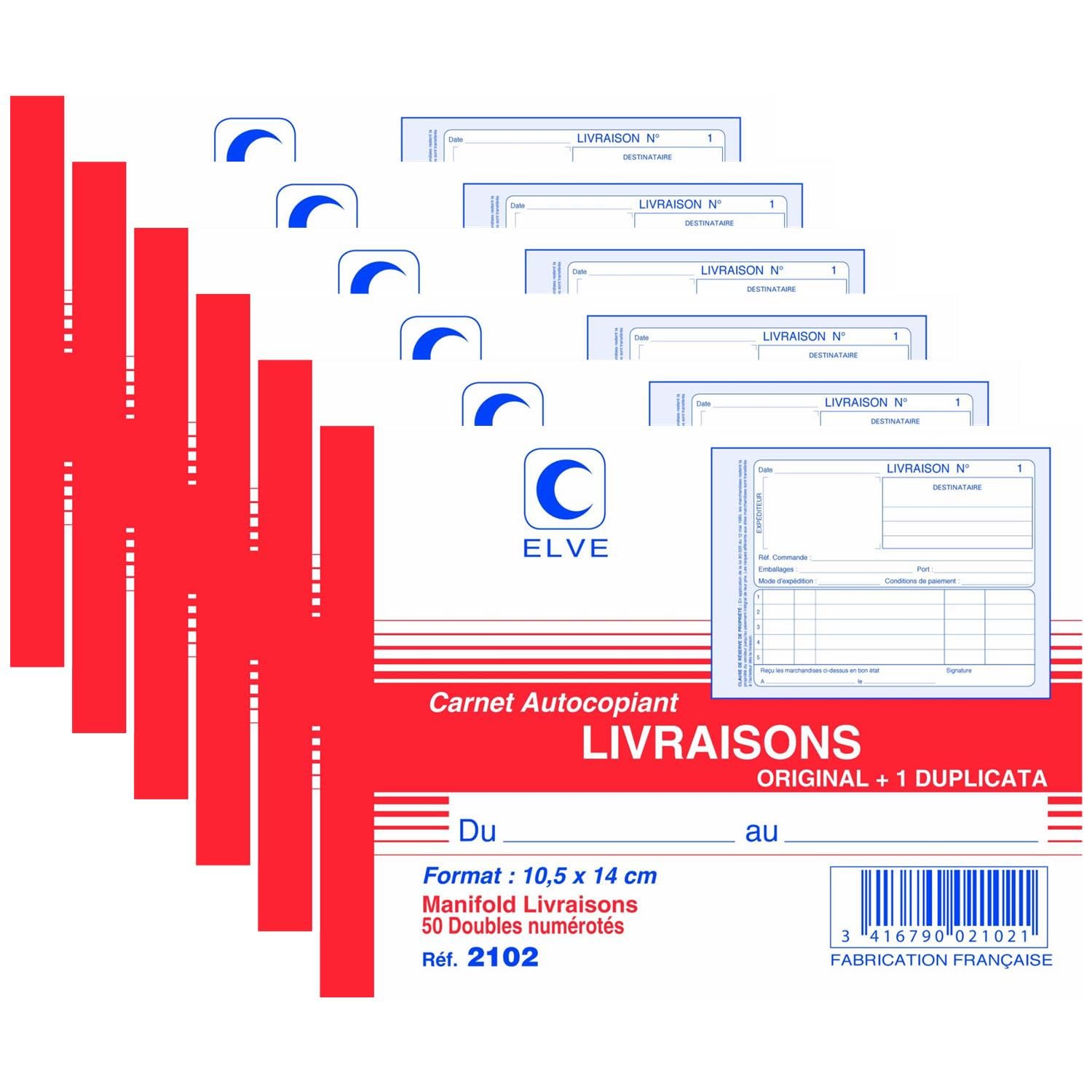ELVE Lot de 6 Manifolds autocopiant LIVRAISONS 105 x 140 A6 Horizontal 50 Dupli
