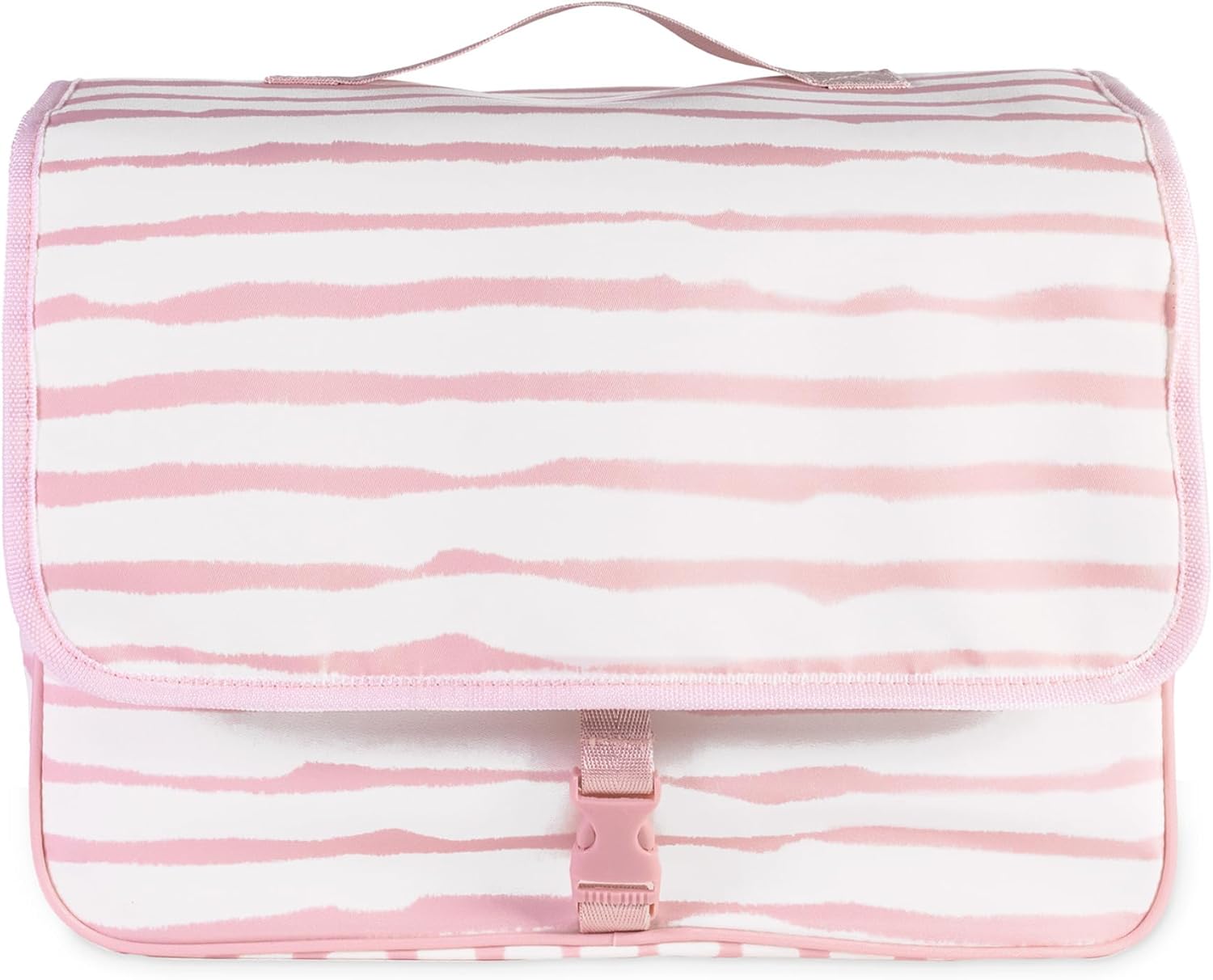 kate spade new york Hanging Toiletry Bag, 8.5" x 12.75" x 6" Travel Organizer with Gold Hook, 2 Large Bottle Compartments, Mesh & Clear Pockets, Nylon & Mesh (Goddess Stripe)