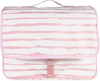 kate spade new york Hanging Toiletry Bag, 8.5" x 12.75" x 6" Travel Organizer with Gold Hook, 2 Large Bottle Compartments, Mesh & Clear Pockets, Nylon & Mesh (Goddess Stripe)