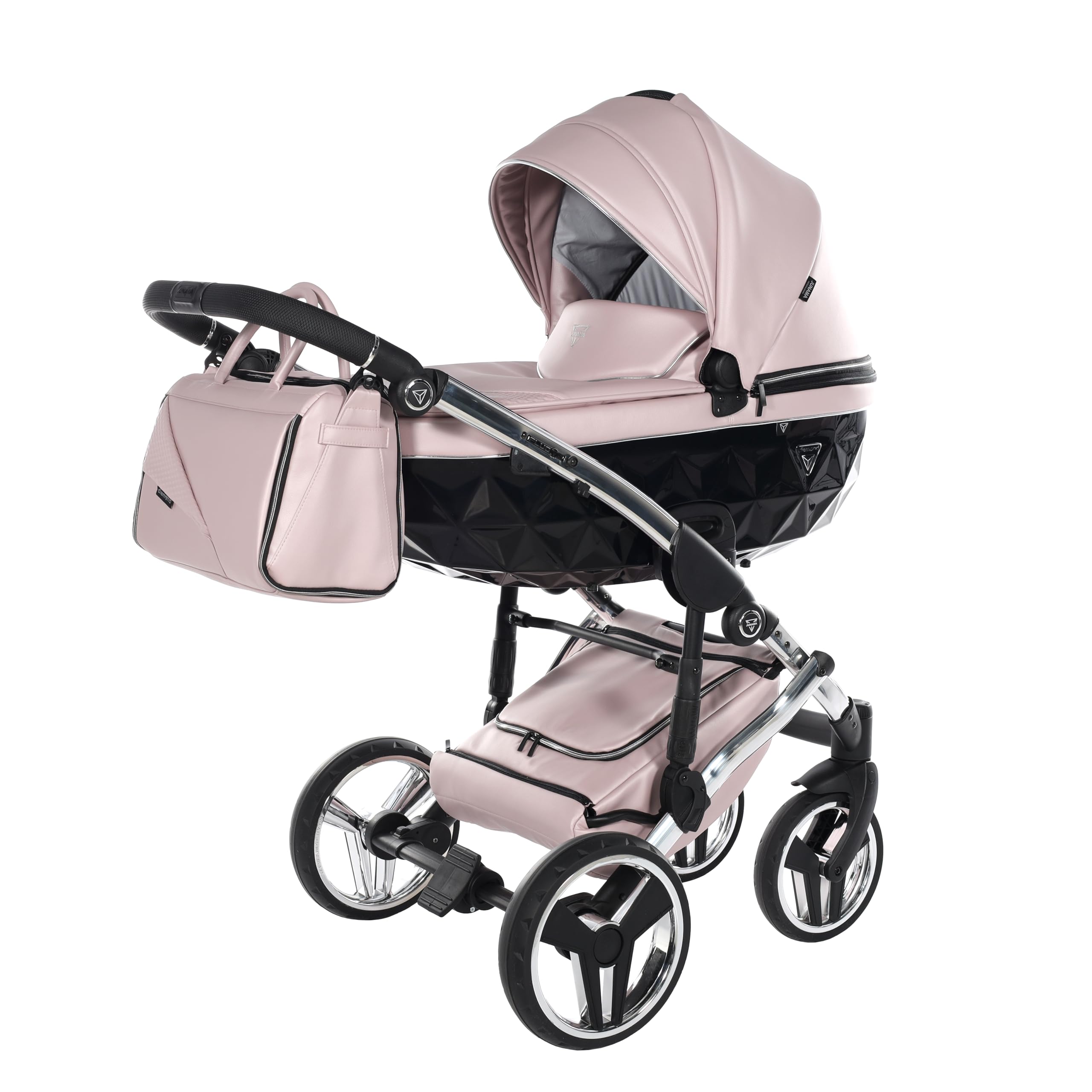 Junama Poussette Diamond Fluo 06 Rose et Argenté 2en1 3en1 4en1 avec ombrelle pare-soleil (3 en 1 avec siège auto)