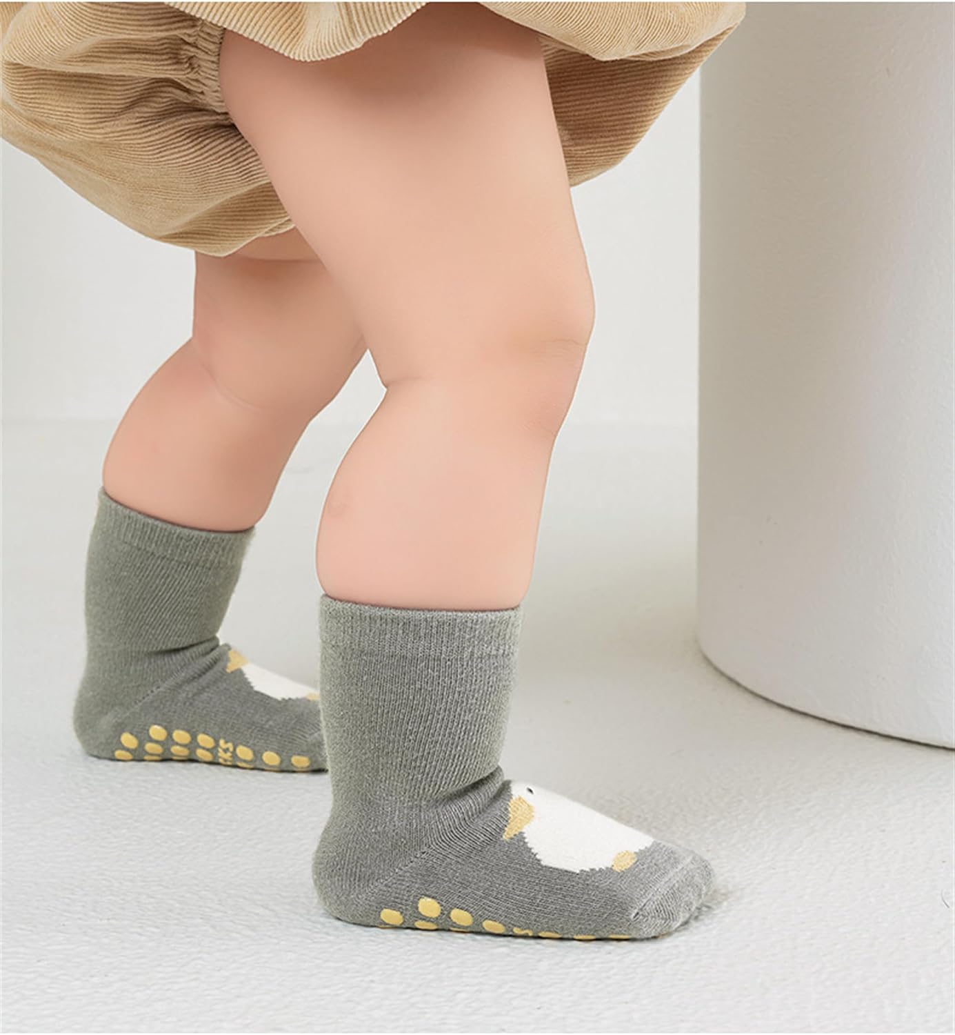 Baby Toddler Non-Skid Crew Socks, Girl Boy Non Slip Socks, Newborn Infant First Walking Floor Socks, 10 Packs