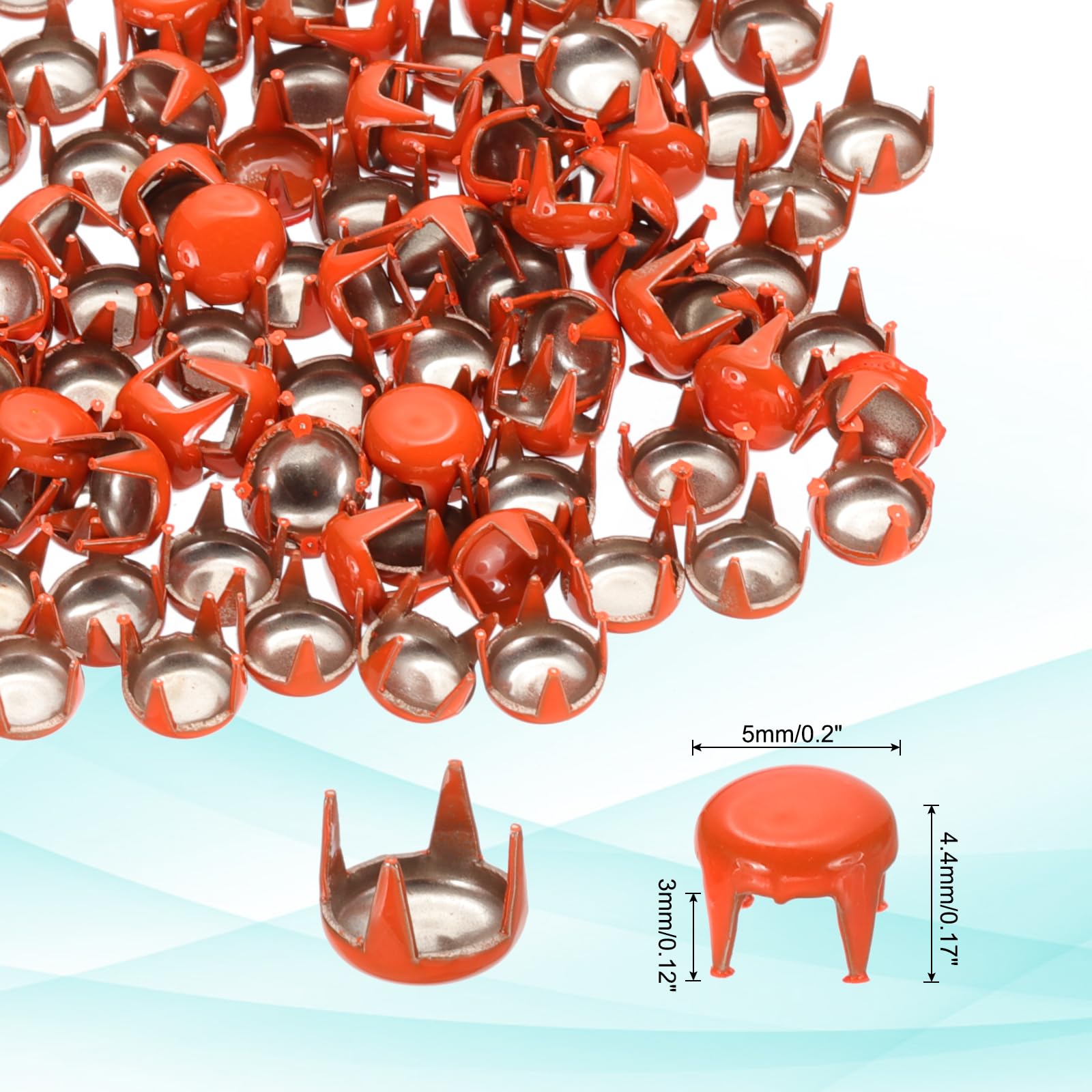 PATIKIL 5mm Metal Studs Spots 200Pcs Round Dome Claw Beads Nailhead Rivets Spike Studs for Leather Craft Clothes Belt Bag Shoes Orange - Image 2