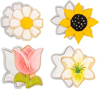 Flower Cookie Cutters Set of 4 with Plunger Stamps 3.5“ PLA Baking Tools for DIY Cookies Cupcakes Pastries Ideal for Birthdays Baby Showers & Party Decor