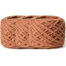 3 Pack Fluffy Chenille Chunky Yarn for Crocheting 100g65.6yd - Baby Yarn for Crocheting Soft - Velvet Yarns for Crochet Blanket - Amigurumi Crochet Yarns Light Tan
