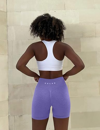 Miniatura 4 de CELER Pantalones cortos de entrenamiento para mujer, sin costuras, para gimnasio, cintura alta, pantalones cortos de yoga atléticos