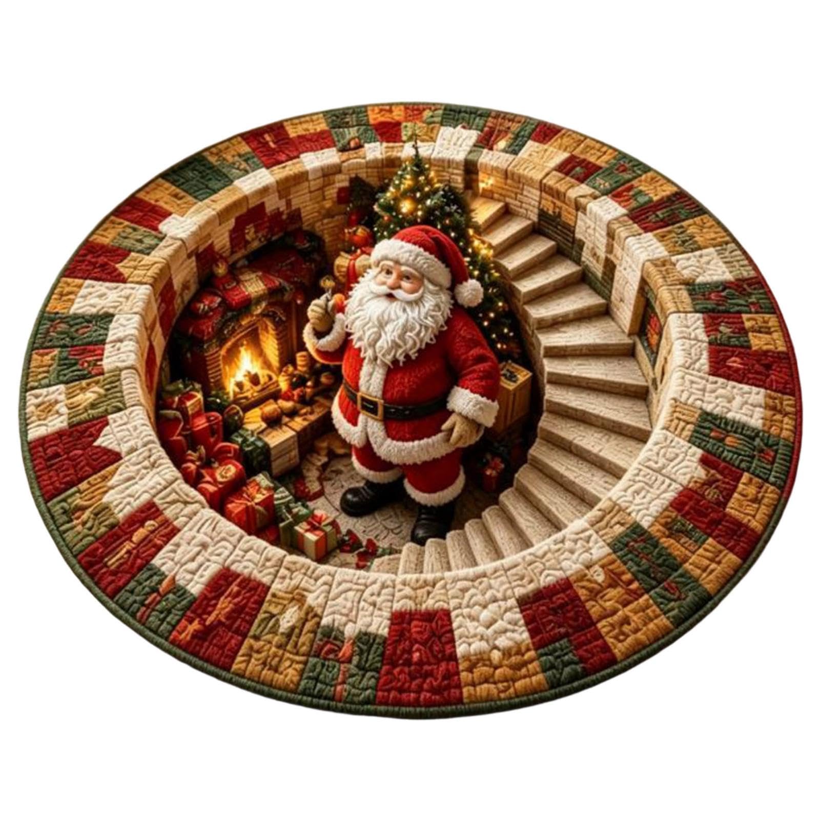 3D Christmas Rug, Optical Illusion Round Mat with Santa Vortex Design for Home Living Room Christmas Decor