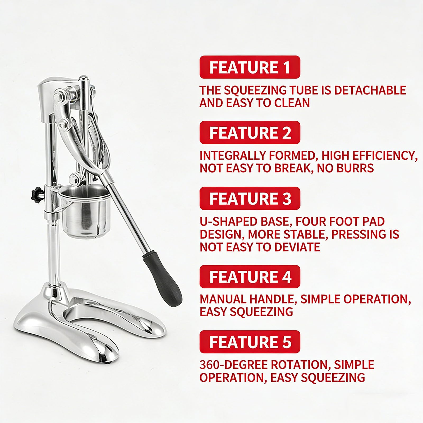 Exprimidor de Papas Fritas Extralargo, Manual, de 30 Cm, con Cesta para Freír, Tubo Desmontable De 12 Orificios Y Base Lastrada en Forma De U, Ideal para Food Trucks Y Cocinas