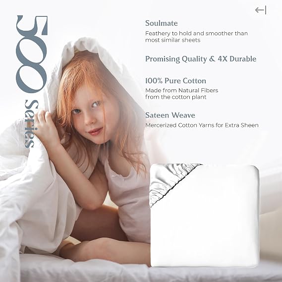 Mayfair Linen 100% Egyptian Cotton Fitted Sheet Twin Size Pack of 2 - Luxury 500 Series Soulmate Collection Deep Pocket Twin Fitted Sheet Only (White), Soft, Cooling Elasticized Bottom Sheets