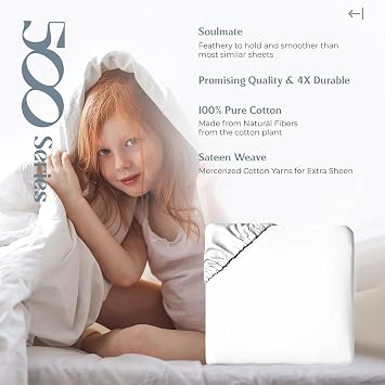 Mayfair Linen 100% Egyptian Cotton Fitted Sheet Twin Size Pack of 2 - Luxury 500 Series Soulmate Collection Deep Pocket Twin Fitted Sheet Only (White), Soft, Cooling Elasticized Bottom Sheets