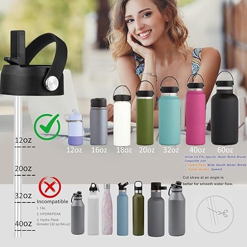 Miniatura 3 de Tapa de popote para Hydro Flask de boca ancha de 32, 40 onzas, tapas de popote con mango flexible y popotes compatibles con HydroFlask, tapa