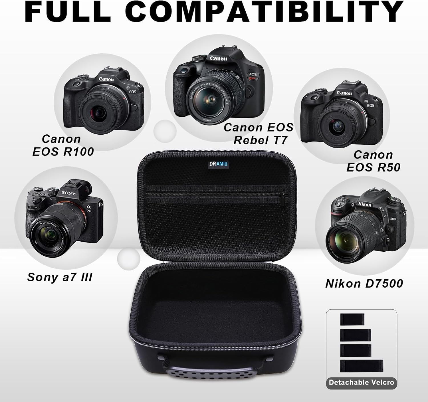 Hard Case for Canon EOS Rebel T7/R100/R50/R6 MarkII/R50 V/R8/R10/R6 MarkIII/R5 Mark II/RP/R7/5D MarkIV/R5 Cameras, for Sony Panasonic Nikon Camera Lens, Tripod with Shoulder Strap, Black Camera Bag