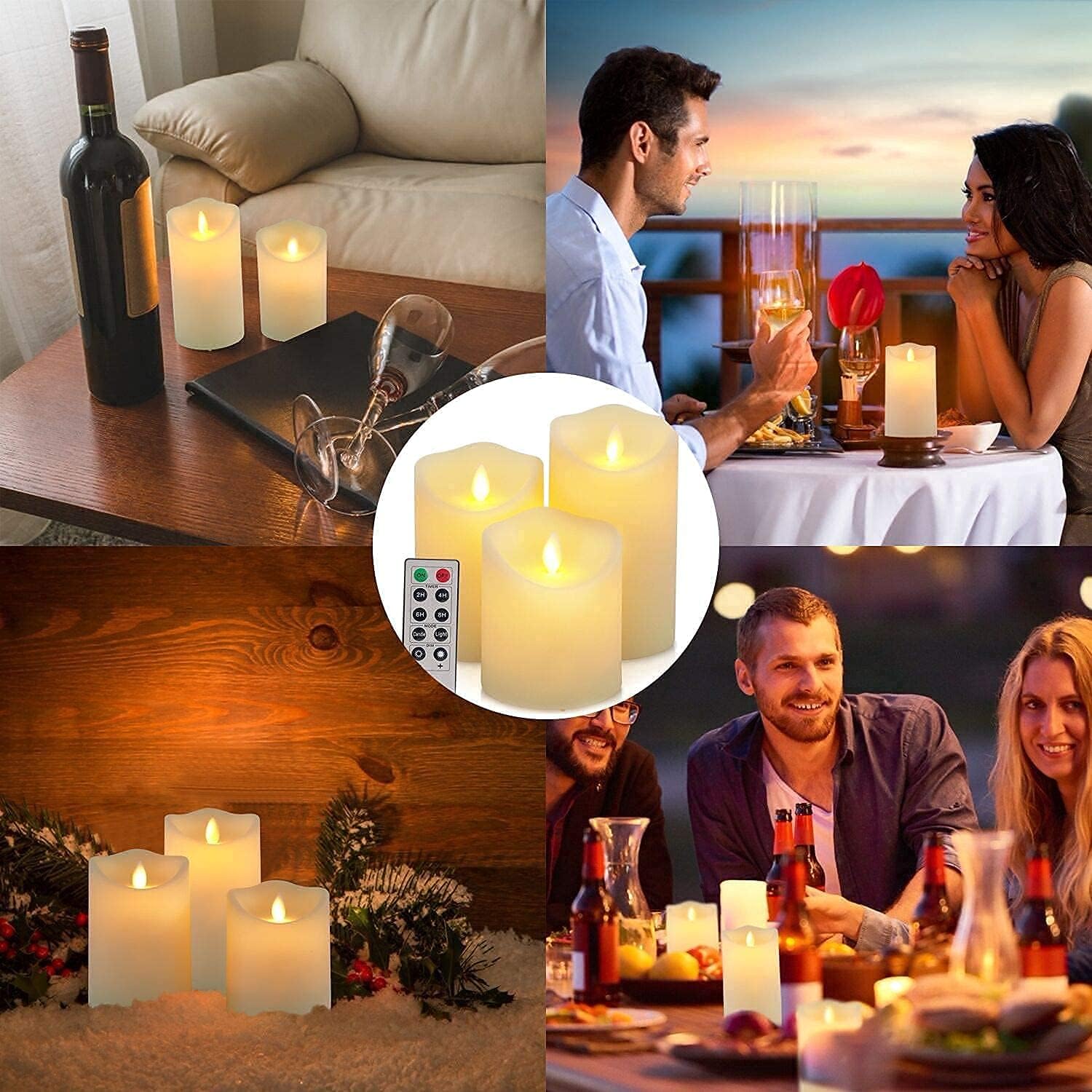 Enido Flickering Flameless Candles Outdoor Waterproof Battery Operated Candles Led Candles Plastic Candle Set of 3 Include Realistic Dancing LED Flames with Remote Control （D:3.25"x H:4"5"6"） : Tools & Home Improvement