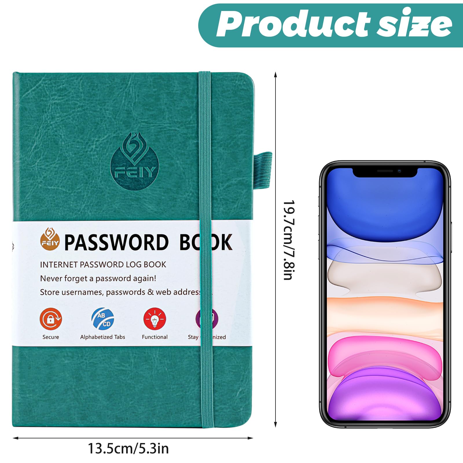 Carnet Mots De Passe A6 - Avec Onglets Alphabétiques, Couverture Rigide, Bande élastique - Sécurisé, Discret