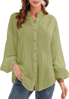 Silunma2021 Women's Cotton Elegant Solid Color Blouse Tops Loose Classic Soft Shirts Boyfriend Oversize Tunic Tops Shirts